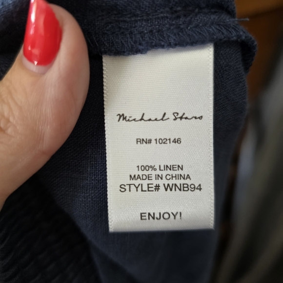 Michael Stars 100% Linen Navy Blue Wide Leg Cropped Pants Size L Elastic Waist - Picture 5 of 5